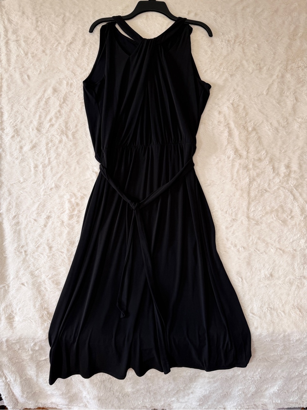 NWT Kasper Black Twist Neck Sleeveless Midi Dress Belted L